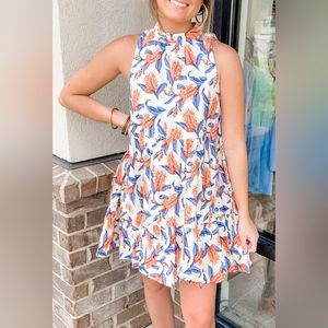 The Impeccable Pig Women's Floral Sleeveless Swing Dress, Size L, Cream